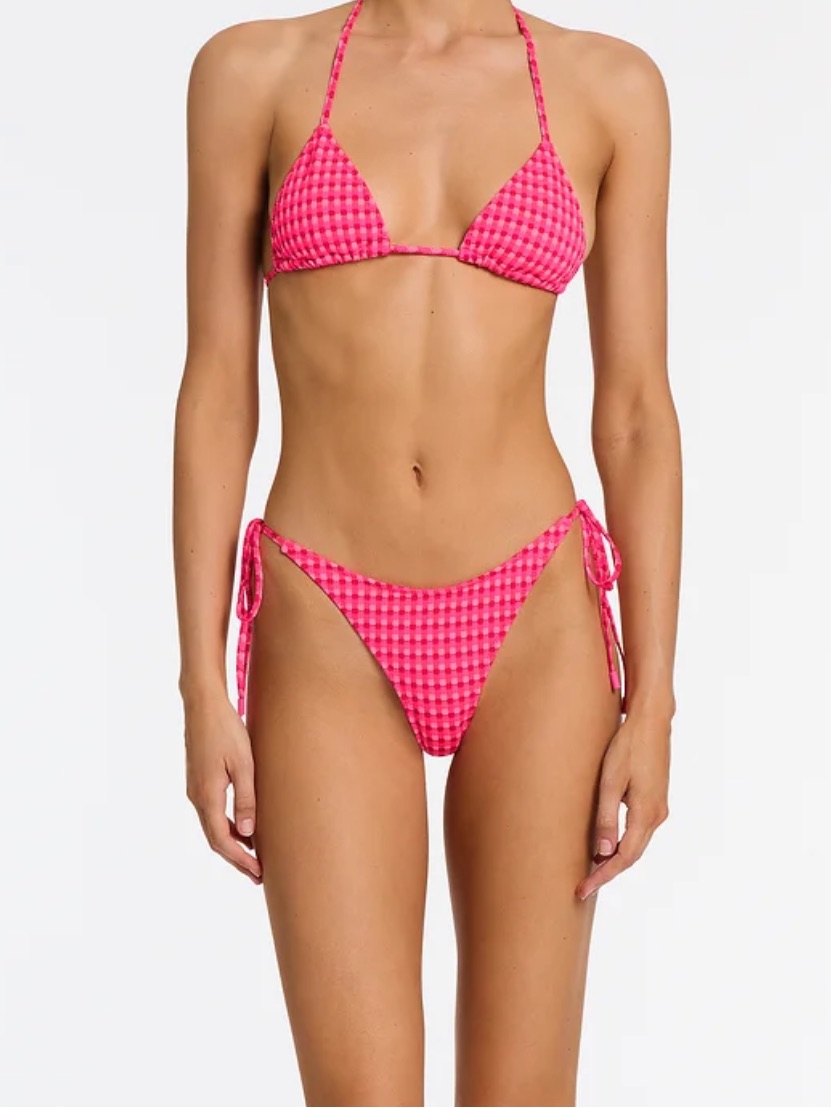 Triangl Swimwear Hot Pink Gingham Tie-Side Triangle Bikini Nwt